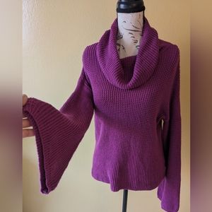 SPLENDID Magenta Woven Cowl Neck Bell Sleeve Sweater Size Medium